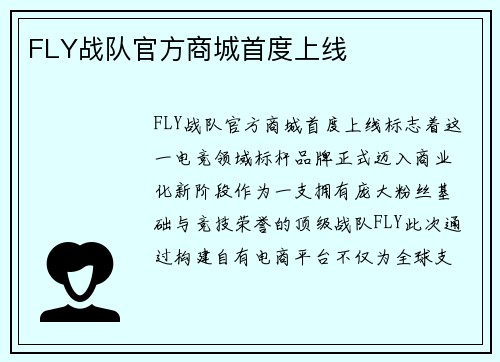 FLY战队官方商城首度上线