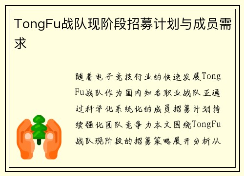 TongFu战队现阶段招募计划与成员需求